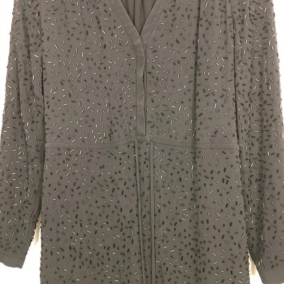 DVF Diane Von Furstenberg Shirley Beaded Dress Long Sleeve Drawstring Waist - Picture 3 of 10